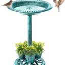 Bird Bath for Outside with 4 Removable Flower Planters 28in Polyresin Lightweight Vintage Birdbath Stake Standing Bowl and Water Feeder Yard Gardan Decor Green
