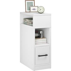 CHOEZON Narrow Side Table, 7.9" Small Nightstand with Drawer, Skinny Bedside Table, for Small Spaces, Flexible Open Compartment, for Bedroom, Living Room, White MBZ11WB, 15.7"L x 7.9"W x 23.6"H