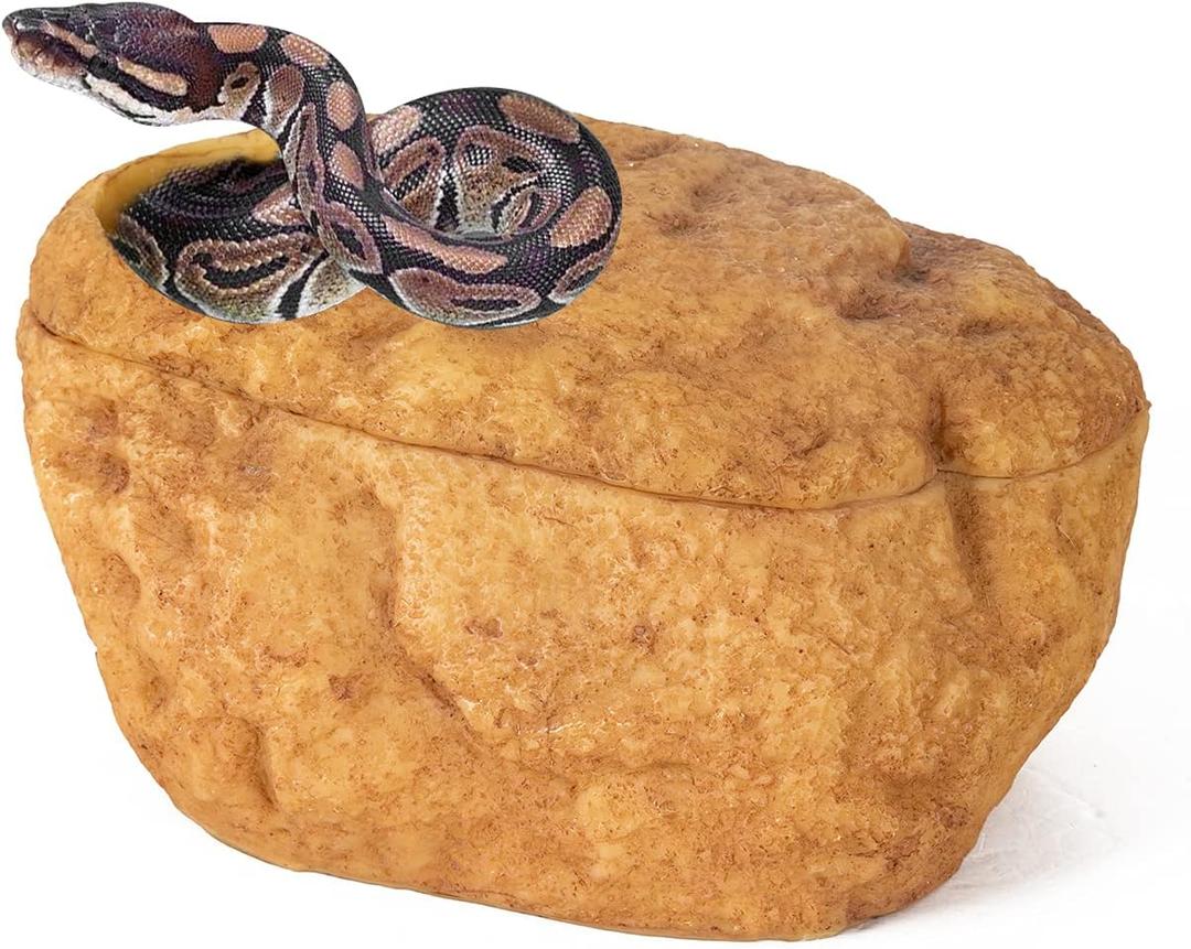 REPTI ZOO Snake Cave and Hides, 3-in-1 Reptile Hide Cave for Snake, Ball Python, Geckos (Large Size)