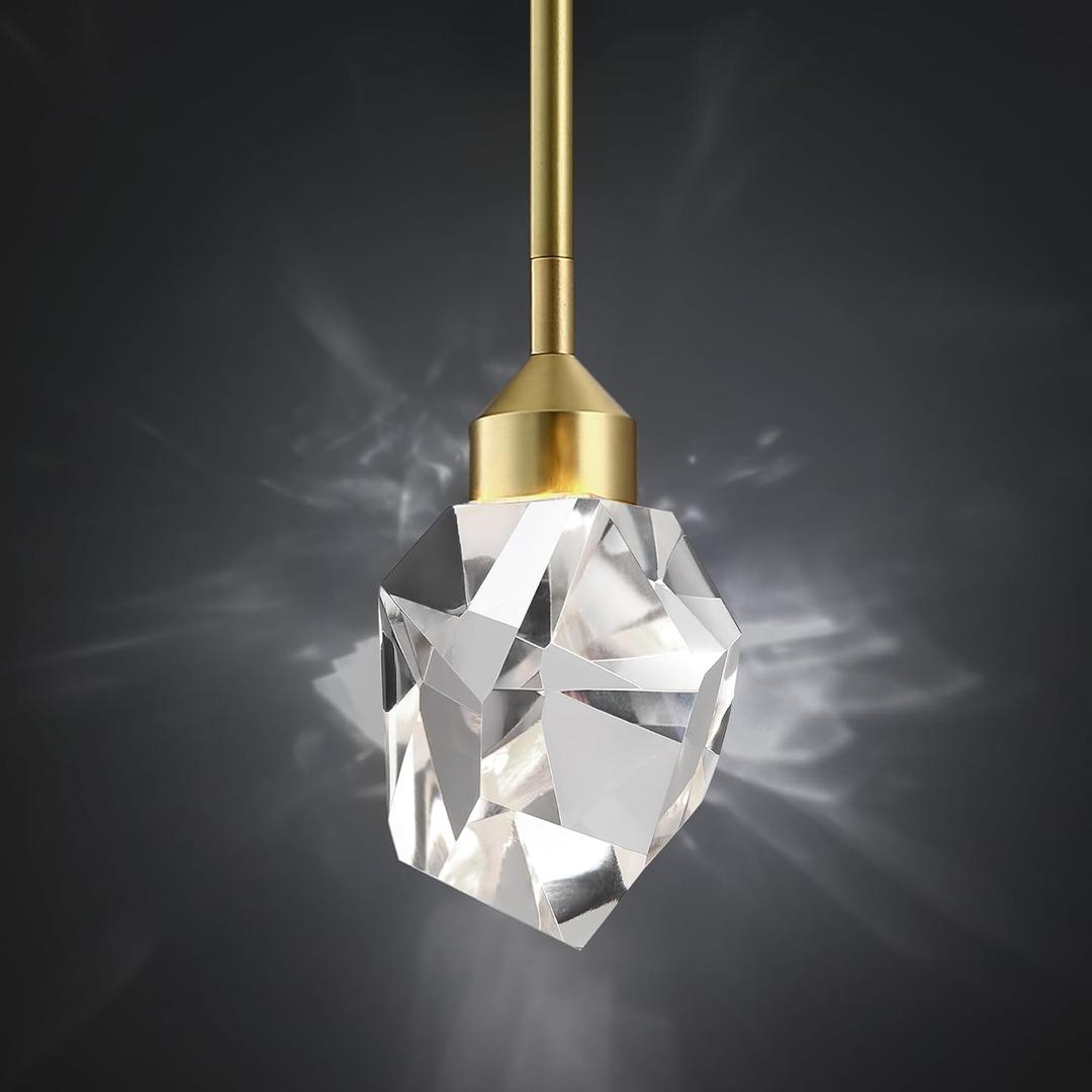 Untrammelife Modern Crystal Pendant Light Polished Nickel Small Pendant Light Fixtures 8W LED Hanging Chandelier for Bathroom Bedroom Kitchen 3 Color Temperature Adjustable 3000K-4000K-5000K (Polished Nickel(3000K-4000K-5000K))
