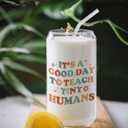 Teacher Glass Cup with Lids and Straws 14oz, Back to School Teacher Gifts, Kindergarten Teachers Appreciation Gifts Glass Iced Coffee Tumbler Drinking Jars with Cleaning Brush