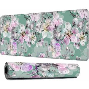 Purple Cherry Mouse Pad Watercolor Blossoms Flower Nature Art XL Gaming Mouse Keyboart Mat for Desk,Computer,Office,Home 35.4"X15.7"