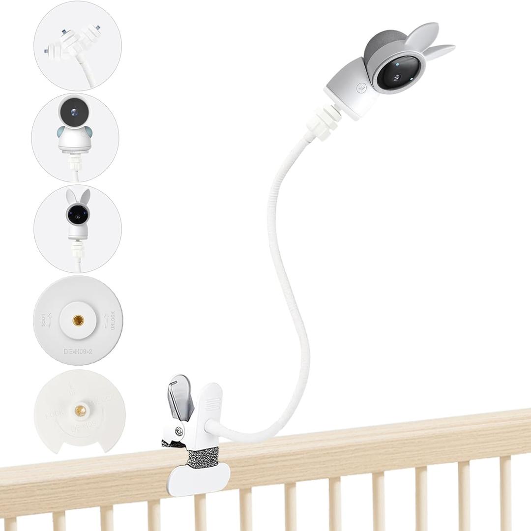 Baby Monitor Mount Holder Compatible with ARENTI 2K Alnanny A4/D3 and Other Baby Monitor Cameras with 1/4" Threaded Hole, 16 inches Flexible Clip Mount, Baby Camera Mount Without Tools (Cream)