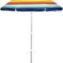 6.5ft folded Portable beach umbrella with sand anchor windproof, Push Button Tilt and Air vent UPF 50+ Protection Fits in a large Suitcase for Patio Garden Beach Pool Backyard, Warm color Stripe CA-1901