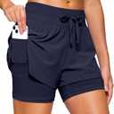 Soothfeel Women's 2 in 1 Running Shorts 5" Athletic Shorts High Waisted Workout Gym Tennis Exercise Shorts with Liner Pocket (Medium)