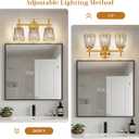 Crystal Bathroom Light Fixtures Over Mirror, Gold 3-Light Bathroom Vanity Lights Over Mirror Modern Wall Lighting Sconces with Ceramic E26 Base (Bulbs Not Include)
