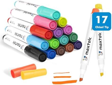 maxtek Dry Erase Markers Chisel Tip, Low Odor, 17 Count Vibrant Colors Whiteboard Markers, Pack 4