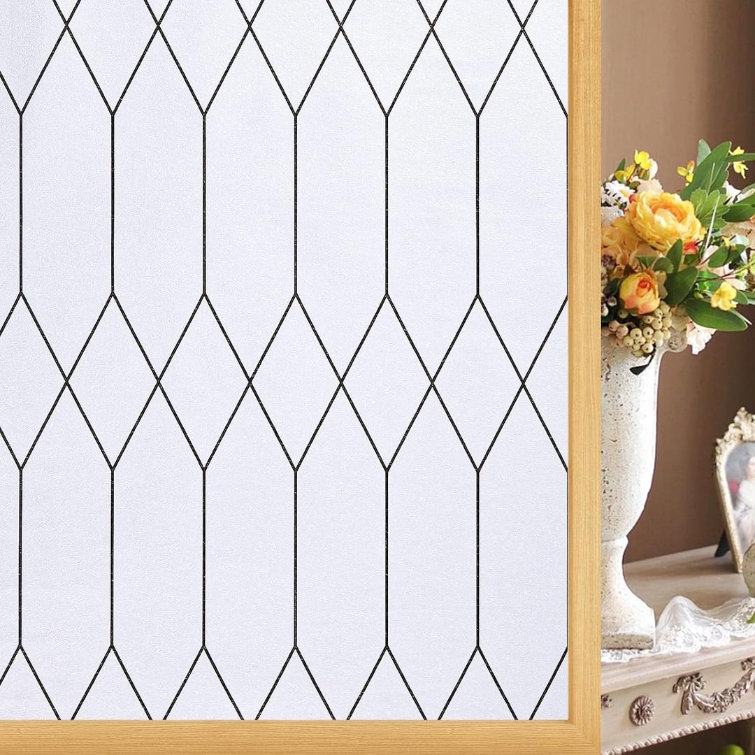 Windimiley Window Privacy Film Stained Glass Frosted Glass Window Clings Moroccan Lattice Decorative Bathroom Door Coverings UV Sun Blocking Heat Control Removable Home Tint(23.6 X 78.7 in,White)