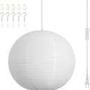 Paper Lantern Lamp Plug in Hanging Lamp, 20in White Rice Paper Pendant Light with 19.7FT Cord Large Globe Japanese Japandi Wabi Sabi Chandelier for Dining Living Room Bedroom Office 1 Pack