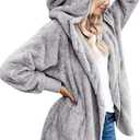 LookbookStore Womens Cardigan 2025 Winter Oversized Open Front Fleece Hooded Draped Pockets Jacket Coats (XX-Large, A Light Grey)