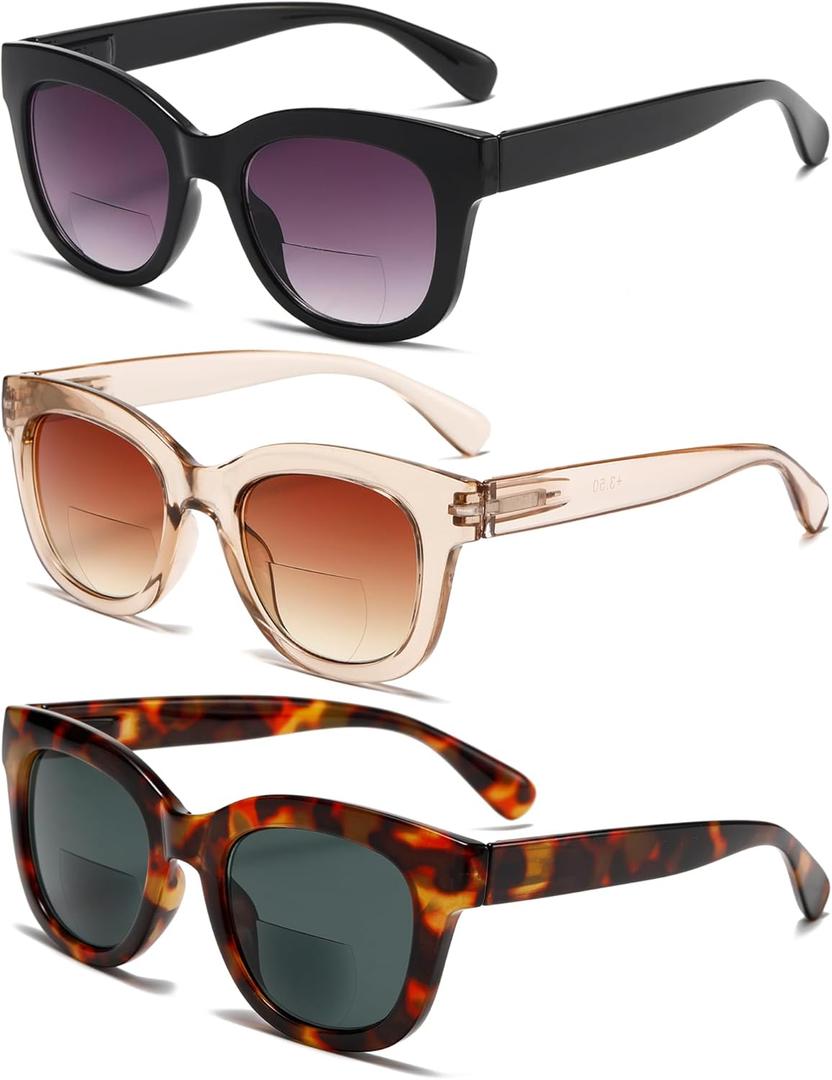 Bifocal Sunglasses For Women Reading Sunglasses 3 Pack UV400 Sun Readers Glasses With Spring Hinge(3MIX+2.00)