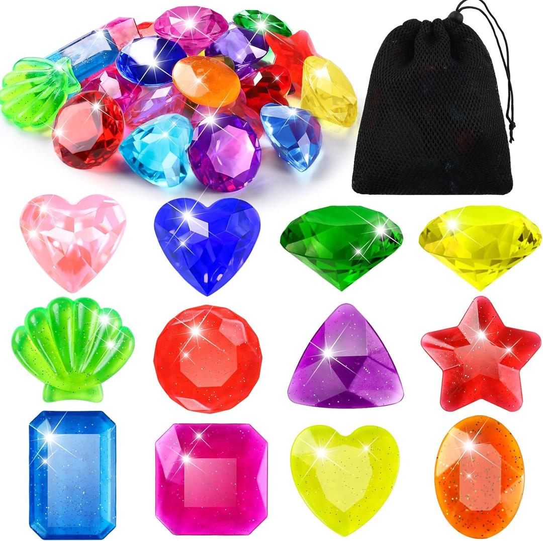 18PCS Diving Gem Pool Toys, Acrylic Big Colorful Diamonds Pirate Treasure Diving Gems Underwater Swimming Toys for Kids Summer Pool Beach Party Favor Games Present