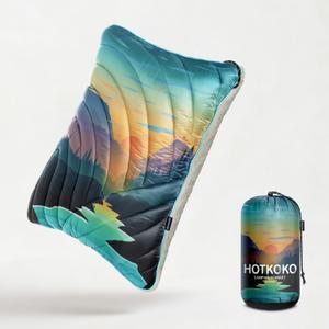 Camping Pillow, Sherpa Lining Travel Pillow Supportive Compressible Lightweight Camp Pillow with Storage Bag for Camping,Hiking,Backpacking,Airplane (Sunset)