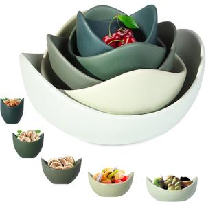 Notakia Salad Decorative Bowls Lotus Shaped Pasta Bowls Dishwasher Safe, Unique Angled Ceramic Bowls for Salad, Pasta, Soup, Rice, Prep, Ideal for Restaurant (Green)