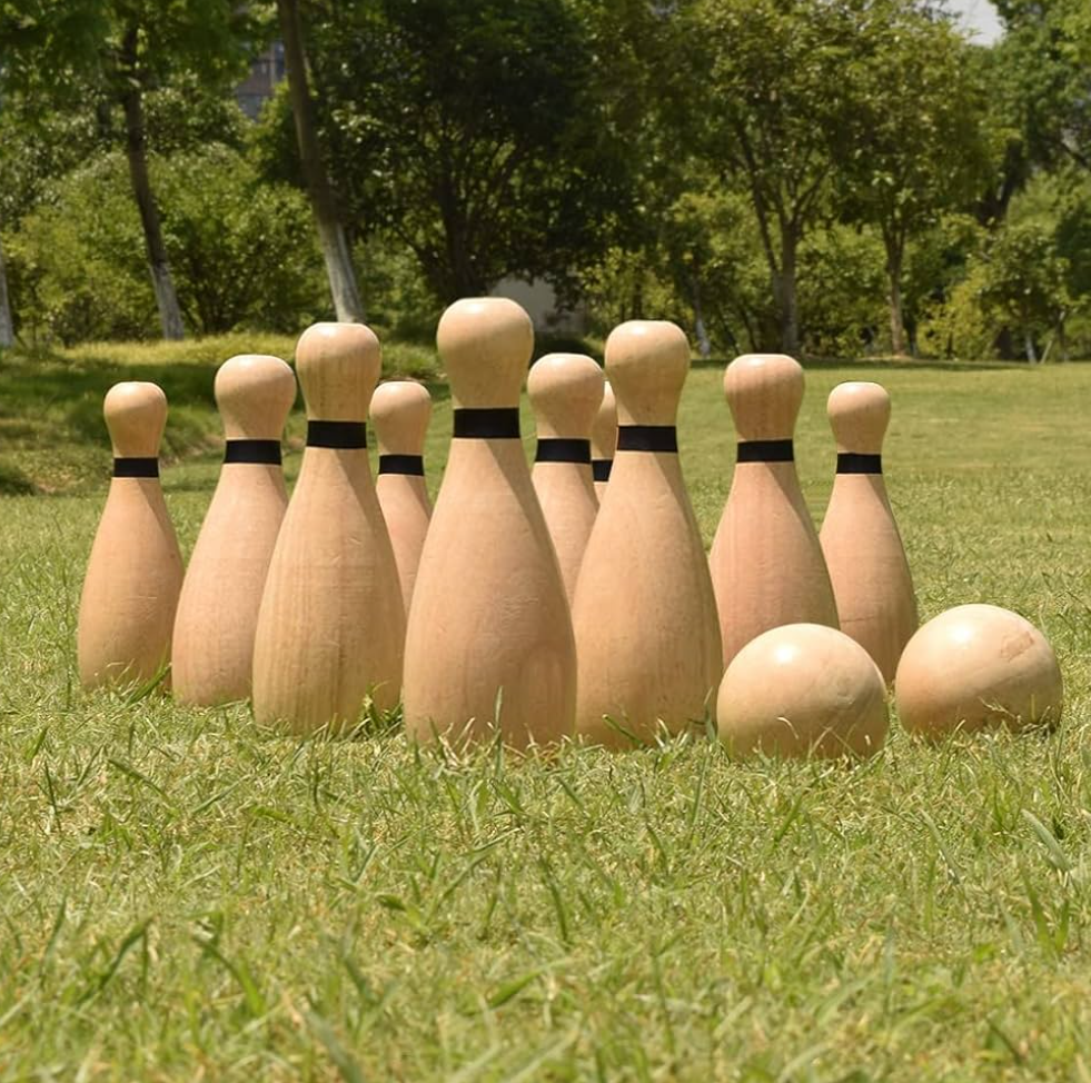 NI-ROU Outdoor Giant Lawn Bowling Games Rubber Wooden Lawn Set Fun Sports Games Outside or Indoor for Family Adults and Kids Backyard Skittles Carrying Bag with 10 Pins and 2 Balls