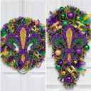 Bucherry 4 Pcs 10 Inch Large Mardi Gras Ornaments Glitter Fleur De Lis Decorations Mardi Gras Purple Green Gold Wreaths for Door Window Tree Masquerade New Orleans Holiday Party Decor