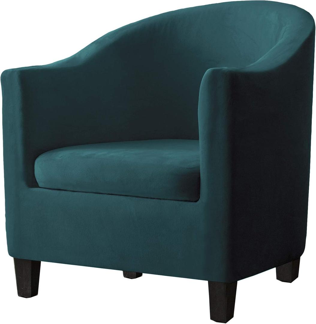 2 Piece Velvet Tub Chair Covers for Armchairs,Spandex Tub Chair Slipcovers,Stretch Tub Chair Slipcover Furniture Protector Cover Sofa Slipcover for Tub Chair (Blue Teal,1)