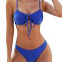 ZAFUL Women High Cut Bikini Sets String Sexy Swimsuit Two Piece Underwire Bathing Suit Brazilian Cheeky Cut Out Cute Swimwear (Medium, Blue)