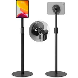 monTEK Anti-Theft Tablet Floor Stand, Frameless Universal Tablet Kiosk with Security Lock Fit 7-15” Screen, Height Adjustable Mount Compatible with Gen 7 to 10 /iPad Pro/Air/Mini/Samsung Tab, Black