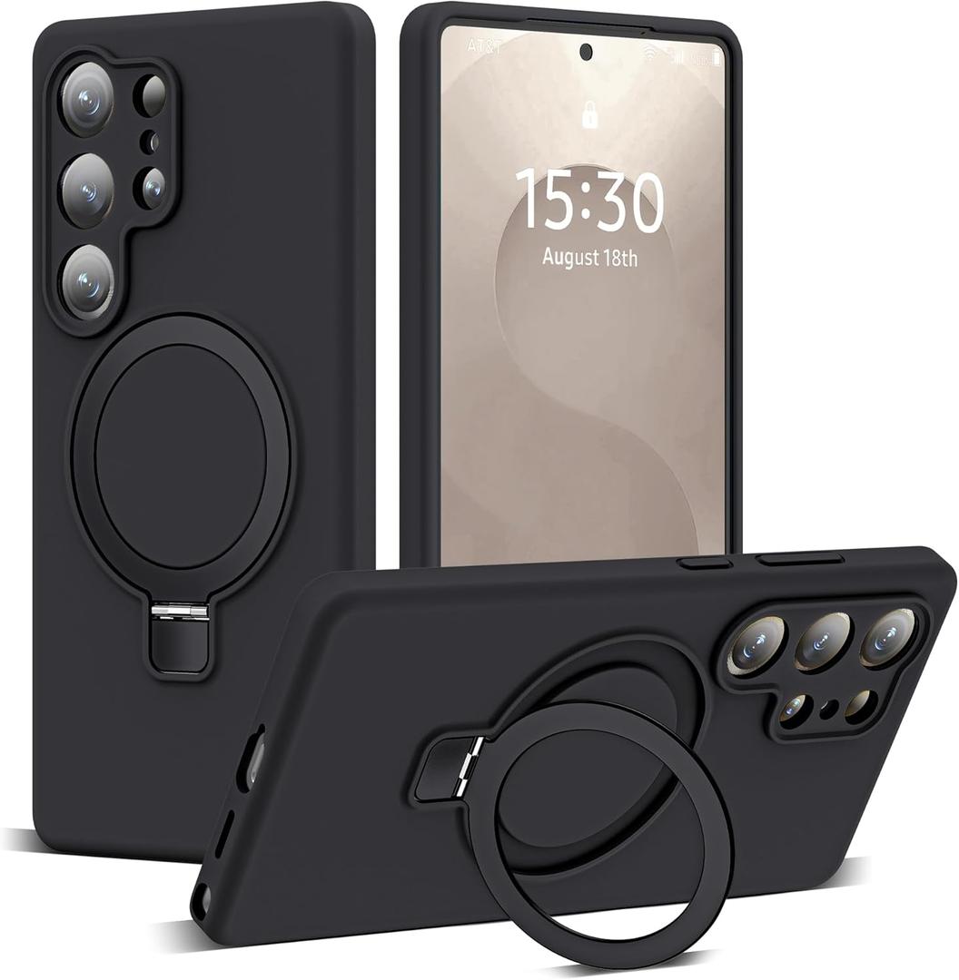 for Samsung Galaxy S25 Ultra Case with Magnetic Invisible Stand [Compatible with Mag-Safe] Military Drop Tested [Full Camera Protection] Silicone S25 Ultra Case for Women Men 6.9'', Black