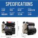 Weeflos 1.5HP Automatic Booster Pump, 1600 GPH Water Pump, 120ft Max Head, Mechanical Pressure Switch, Self-Priming Utility Pump for Shower, Irrigation, Basement, Garden, Pool (1.5HP/120FT)