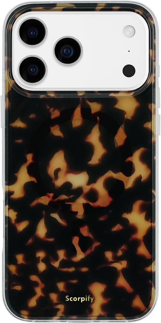 SCORPIFY for iPhone 17 Pro Case [Compatible with MagSafe] with Dark Brown Tortoise Shell Design, Cute Brown Magnetic Phone Cover for Women Girls, Slim Shockproof Bumper