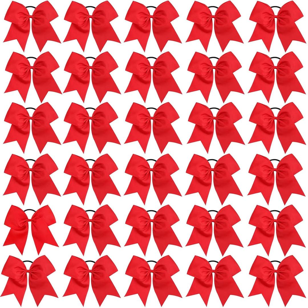 CN 30PCS 8" Large Cheer Bows, Cheerleading Bows Ponytail Holder for Girls, Grosgrain Ribbon Red Cheer Hair Bows with Elastic Hair Tie for Cheerleader College Sports Softball Competition