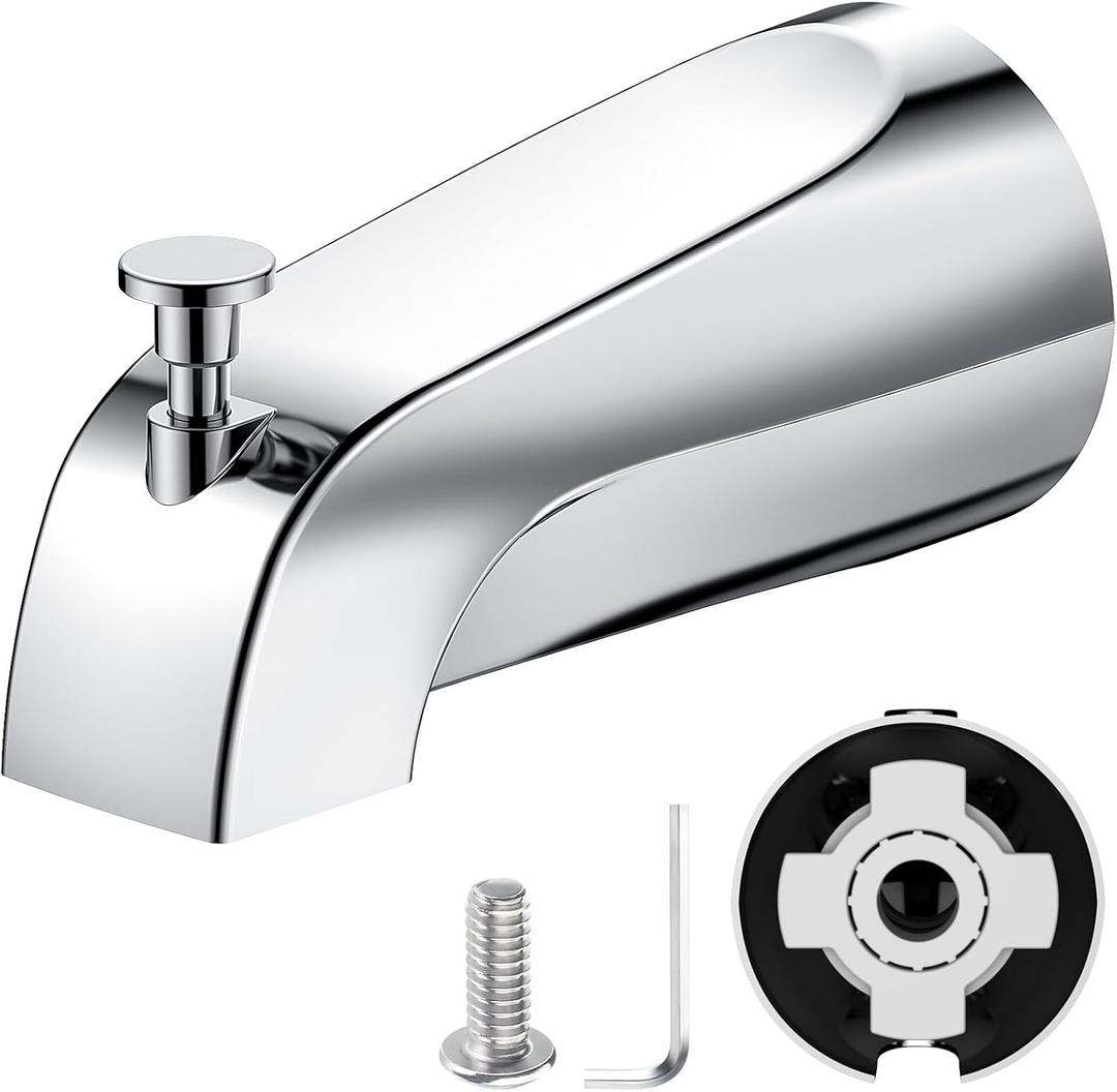 Tub Spout with Pull Down Diverter  Slip-Fit Bathtub Faucet Spout Replacement, 1/2 Copper Pipe Connection, Easy Installation, Universal for Bathroom Shower(Chrome)