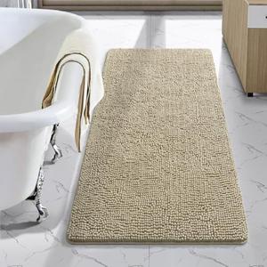 LOCHAS Luxury Bathroom Rug Shaggy Bath Mat 24 x 40 Inch, Washable Non Slip Bath Rugs for Bathroom Shower, Soft Plush Chenille Absorbent Carpets Mats, Beige