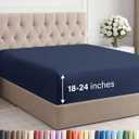Extra Deep Cal King Fitted Sheet - Hotel Luxury Single Fitted Sheet Only - Easily Fits 18 inch to 24 inch Mattress - Ultra Soft, Wrinkle Free with Extra Deep Pockets - Breathable & Comfy - Navy Blue