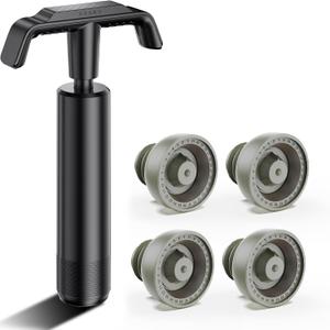 Wine Vacuum Pump and 4 Stoppers with Vacuum Detection Function, Wine Pump Vacuum Stoppers with Date Record, 30-Day Freshness, Reusable Wine Savers Vacuum Pump, Wine Air Remover Pump