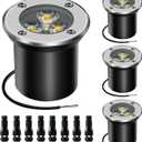 4 Pack Low Voltage LED Landscape Lights - 3W 12V/24V IP67 Waterproof In-Ground Well Lights with Convex Lens for Driveway, Garden, Pathway, Deck (Warm White 3000K) + 8 Wire Connectors Included