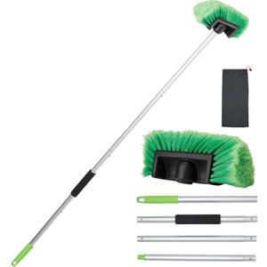 Car Wash Brush with Long Handle, 60'' Soft Bristle Cleaning Brush, Car Cleaning Brushes, Carwash Brushes for SUV, RV, Boat, Truck, House Siding, Sweep Snow, Green