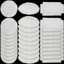 30 Pieces Sublimation Patches 3 Shapes Fabric Iron on Blank Patches Sublimation Blank for DIY Crafts Hat Caps Clothes Shoes Bags Backpacks Uniforms(Beige)