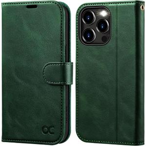 OCASE Compatible with iPhone 15 Pro Max Case Wallet Case, PU Leather Flip Folio Case with Card Holders RFID Blocking Kickstand Shockproof Phone Cover 6.1 Inch 2023, Blackish Green