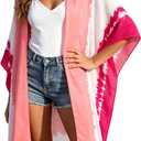 Breezy Lane Women's Kimono Cardigan Summer Swimsuit Coverups Beach Cover Up with Floral Print for Vacation (Pink Magenta)