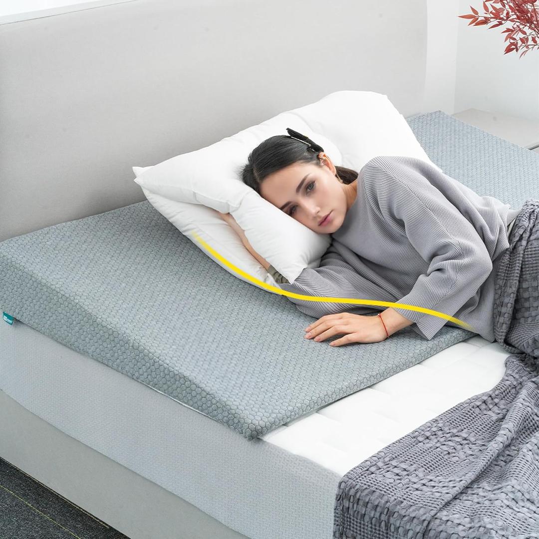 5.5-Inch Mattress Wedge Topper for Acid Reflux & Back Pain-Adjustable Under Mattress Riser Fits Multiple Sizes Memory Foam with Removable Cover for GERD Snoring & Neck Pain Relief Gray Queen