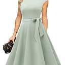 DRESSTELLS Women's Coctail Dresses for Formal Wedding Guest Church Bridesmaid Spring Easter Summer Tea Party Knee Length Work Dress Sage Green M