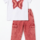 Girls Clothes 2PC Summer Outfits Bow Short Sleeve T-shirts and Elastic Waist Shorts Set Kids Clothes Girls, 7-8T