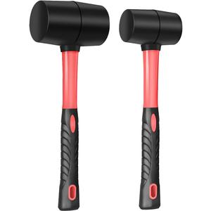 Fiberglass Handle Rubber Mallet Hammer Set, 8 OZ and 16 OZ, Soft Blow Tasks without Damage, Black with Red, 2 Packs