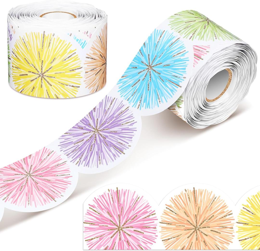 Zonon 65 Feet Pastel Poms Bulletin Board Borders Scalloped Die Cut Bulletin Border Trim Rolled Classroom Borders for Board Back to School Classroom Chalkboard Desks Lockers Decor