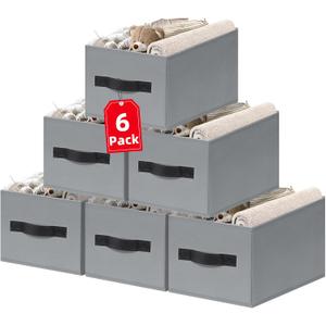 Criusia Large Blanket Storage Basket - 6 Pack Fabric Storage Bins for Closet Shelf, Storage Baskets for Clothes Toys, Home Organization Bins with Handles for Living Room, Nursery, Bedroom (Grey)