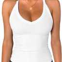 Jar of Love Workout Tank Tops for Women V Neck Racerback Cotton Ribbed Sapghetti Tank Fitted Basic Cami Tops (White, L)