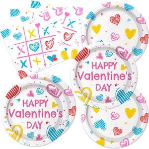 48pcs Valentine's Day Party Decoration,include 20 Dessert Plate And 20 Napkin,Party Plate Napkin Set,Used for Valentine's Day Party Supplies (Pink White)