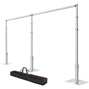 Pipe and Drape Backdrop Stand, 20x10ft Heavy Duty Adjustable Background Frame with Metal Base, Back Drop Holder for Parties Photography Wedding Photoshoot Decoration (10x20ft, Silver)