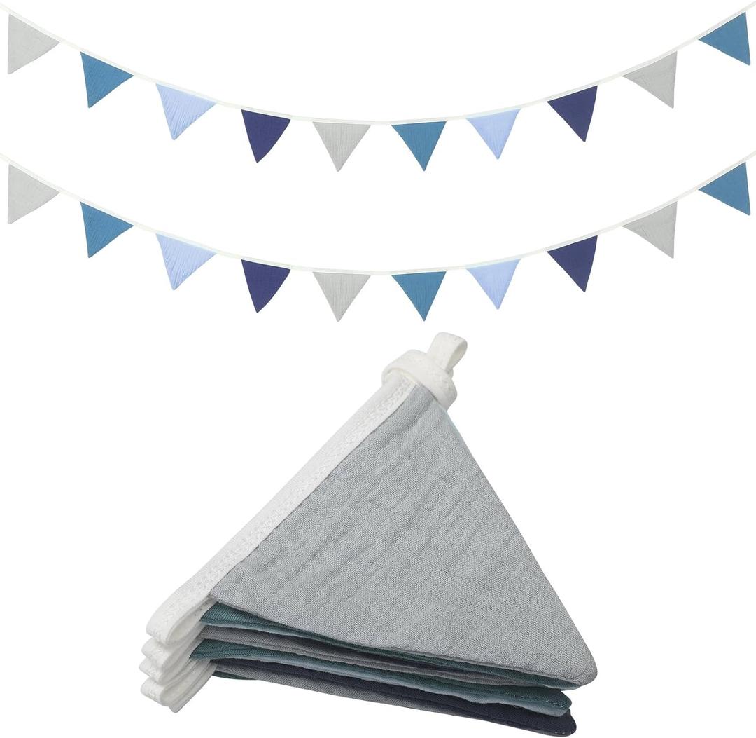 Oudain 15.5 ft Pennant Banner Flags, 2 Pcs Nursery Garland Triangle Bunting Flag Baby Banner for Nursery Decor Baby Birthday Boho Wedding Shower Party Event, Each 7.75 ft(Bright Color)