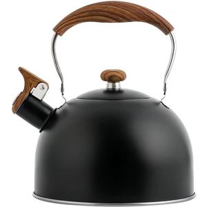 Tea Kettle for Stove Top, 2.5 Quart Whistling Tea Kettle, Food Grade Stainless Steel Tea Pot Stovetop with Wood Pattern Folding Handle for All Stovetops (Matte Black)
