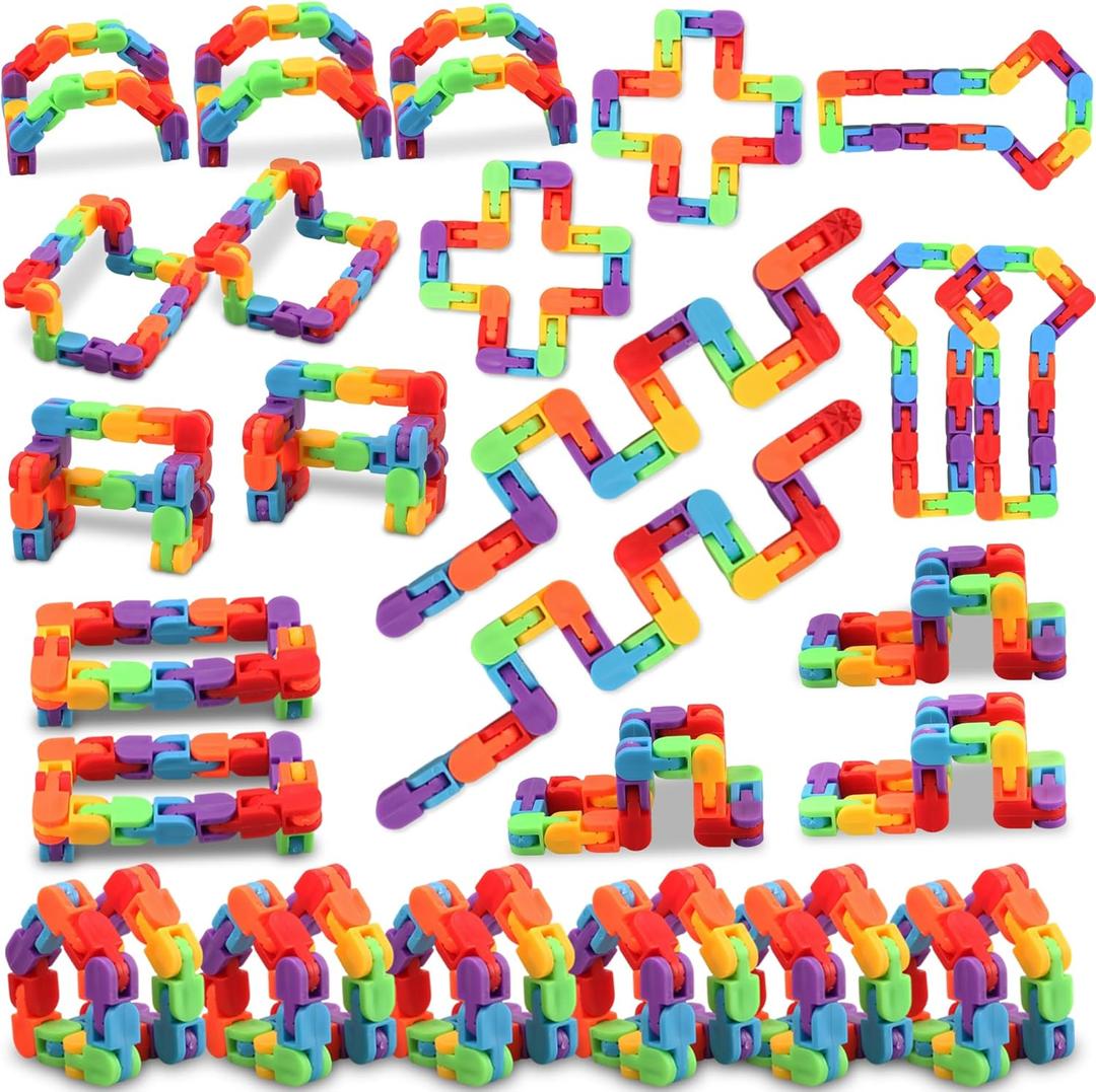 24 Pack Fidget Toys Bulk, Snap and Click Wacky Tracks Fidget Toy, Sensory Puzzles, Rainbow Party Favors, Classroom Rewards, Stocking Stuffers, Stress Relief Treasure Box Prizes for Kid, Teens, Student