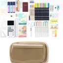 Pencil Case - Flip Cover Large Capacity Aesthetic Pencil Pouch with Sturdy Zipper, Mesh Stationery Organizer Pen Pouch with Compartments for College, office, Travel, for Women Men(Brown)