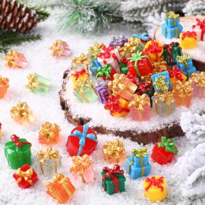 52pcs Christmas Mini Resin Gift Boxes Statue Small Tiny Miniature Xmas Statues for Dollhouse Micro Fairy Garden Decorations